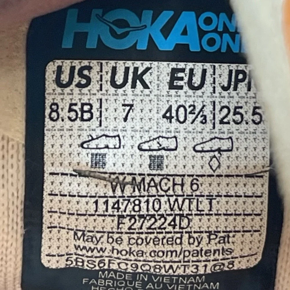 Hoka One One Sneakers Womens 8.5 B Mach 6‎ 1147810 WTLT Running Gym Shoes